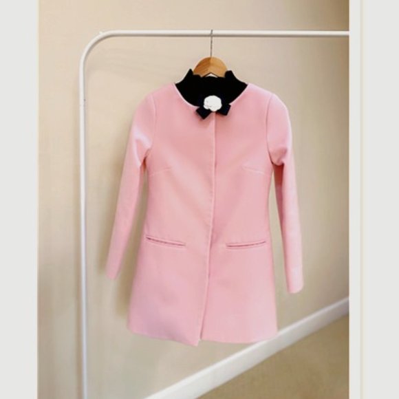Light Pink Round Neck Skinny Coat - Picture 1 of 5